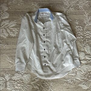 Lorenzo Uomo White Casual Shirt with Blue Collar